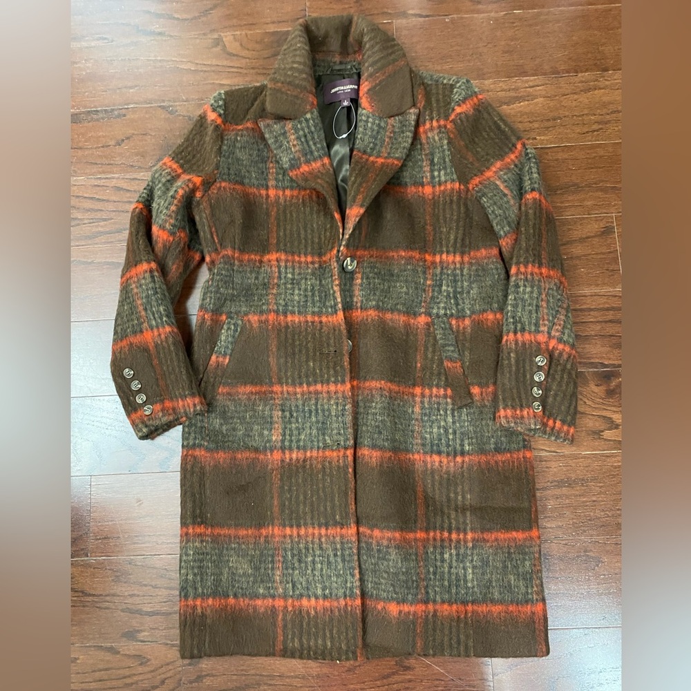 Johnston & Murphy Brown and Orange Plaid Trench Coat